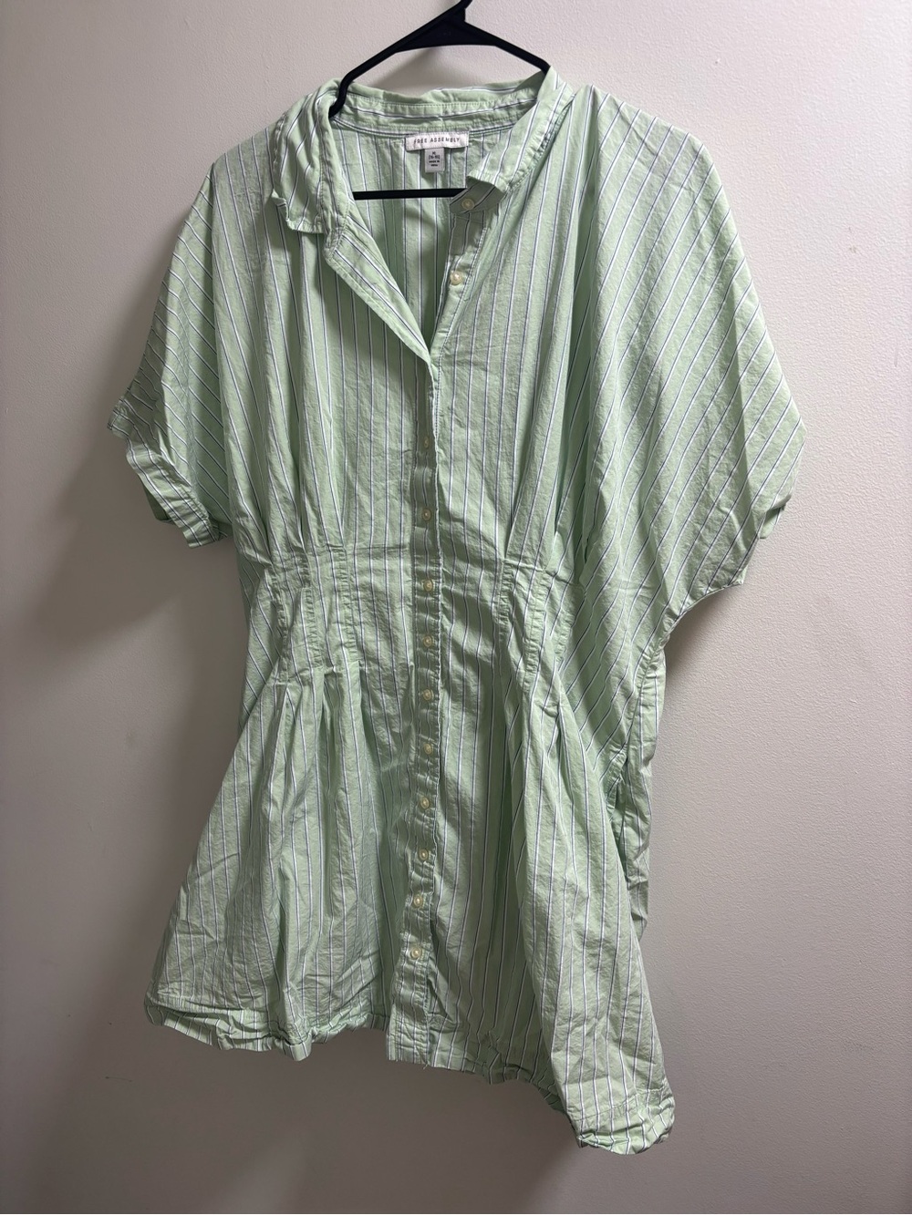Women's Light Green Striped Button-Down Shirt Dress
